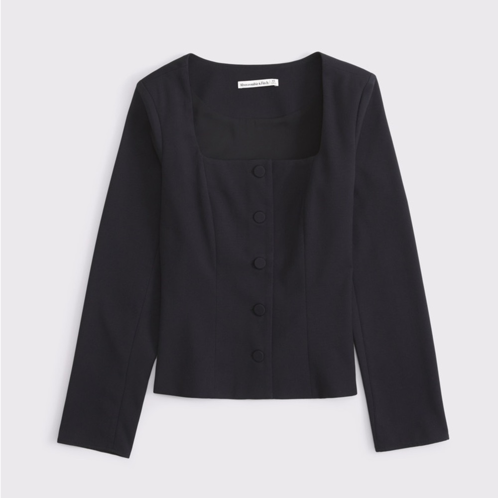 Abercrombie & Fitch Long-Sleeved Squareneck Tailored Vest Shirt Button Down